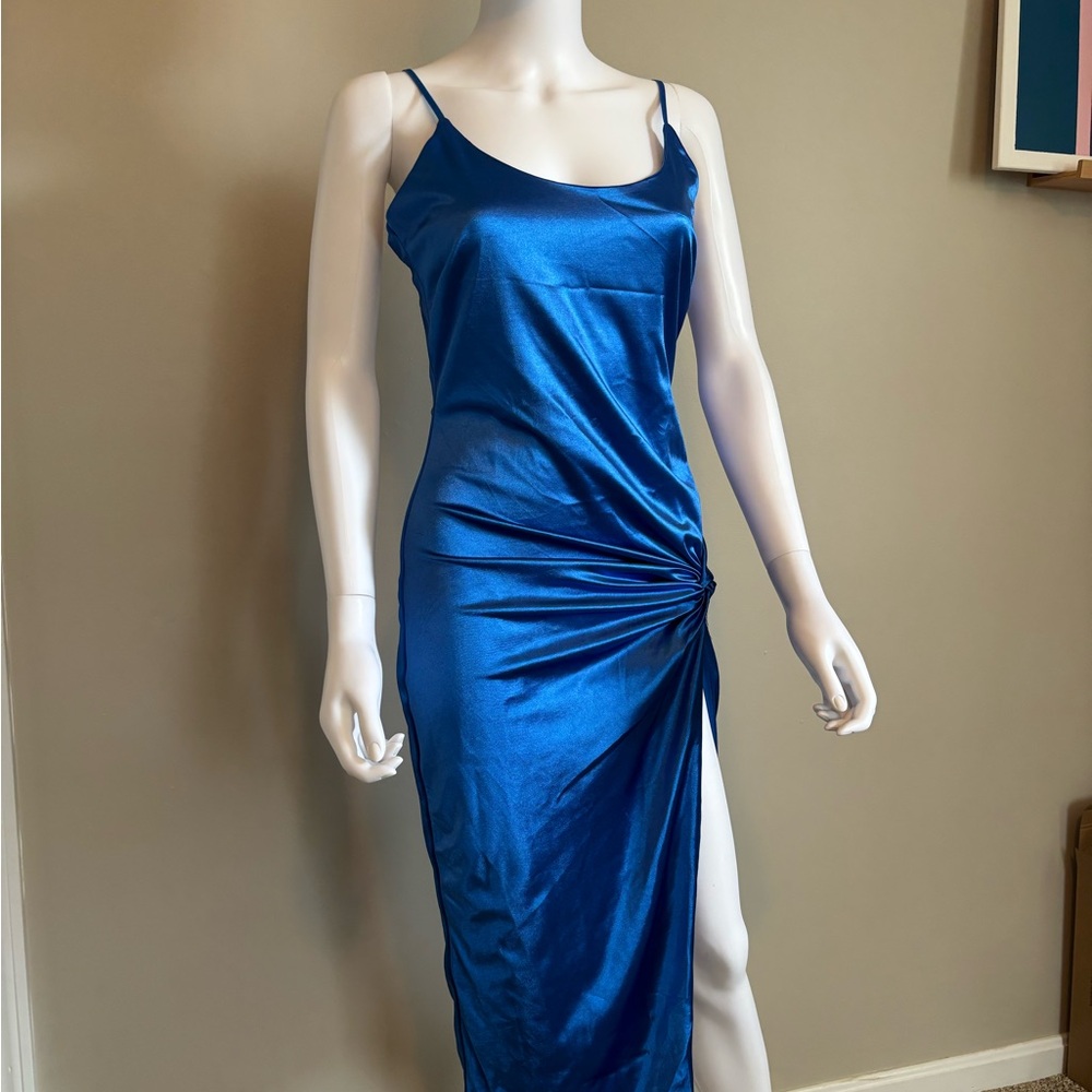 JLUXLABEL Vibrant Blue Satin Dress